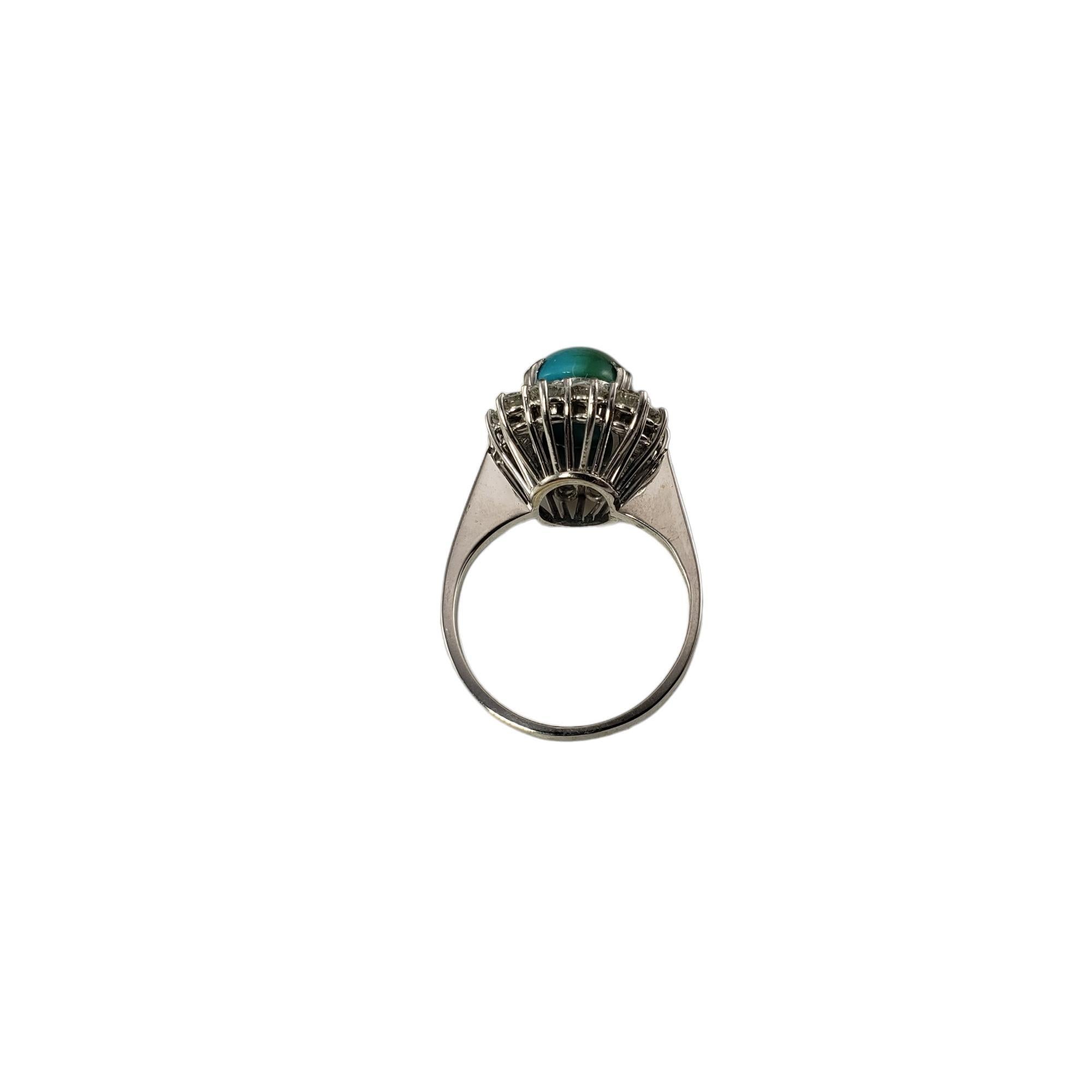 14 Karat White Gold Turquoise and Diamond Ring Size 7 #16075 In Good Condition For Sale In Washington Depot, CT