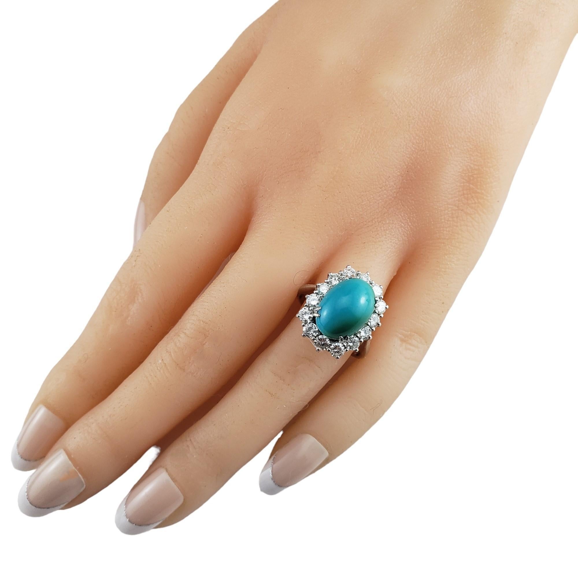 14 Karat White Gold Turquoise and Diamond Ring Size 7 #16075 For Sale 1