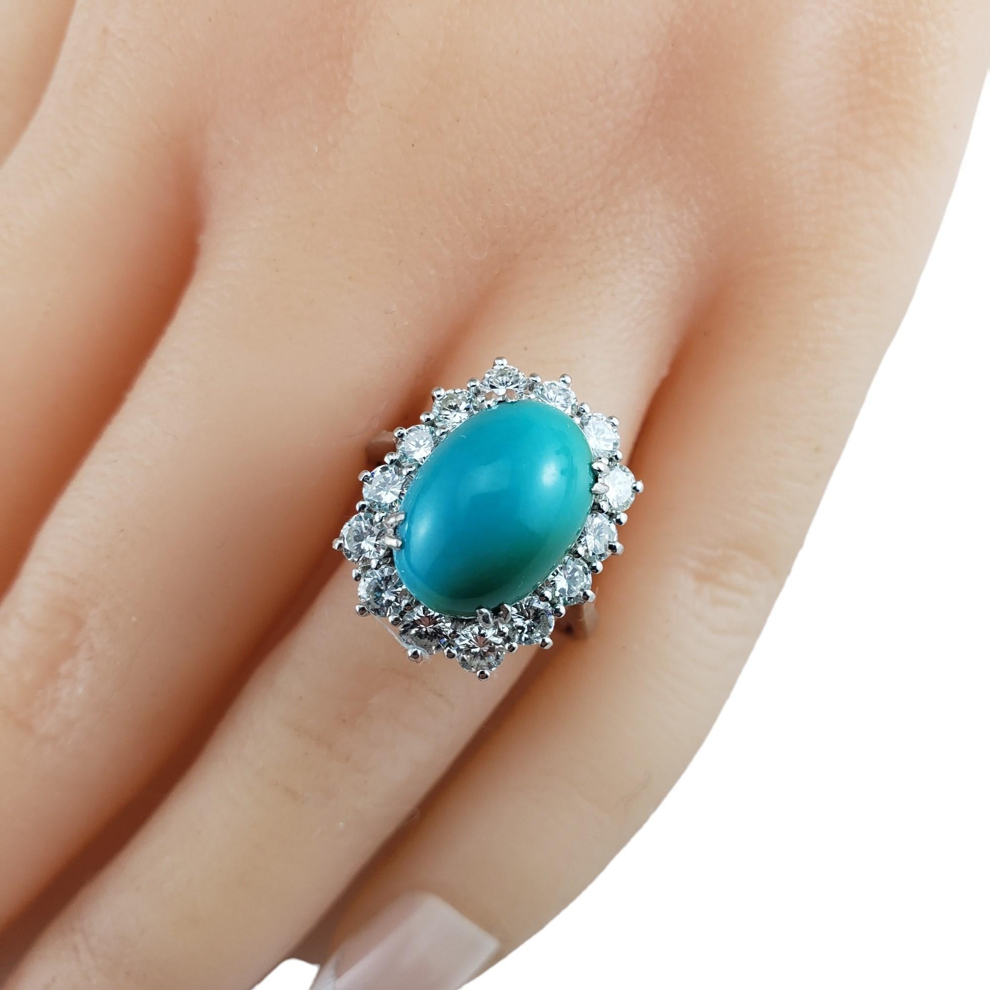 14 Karat White Gold Turquoise and Diamond Ring Size 7 #16075 For Sale 2