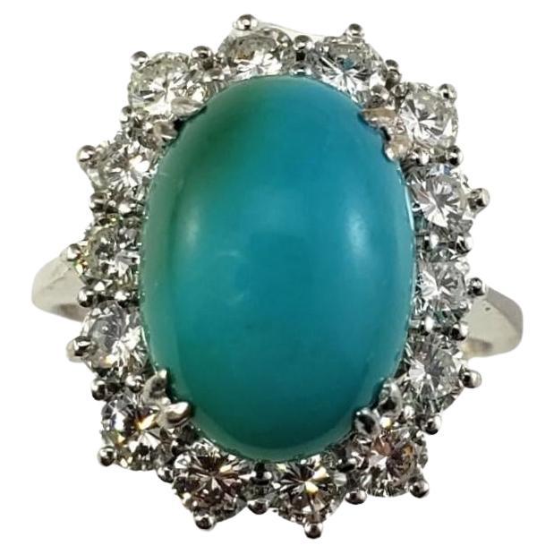 14 Karat White Gold Turquoise and Diamond Ring Size 7 #16075 For Sale