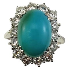 14 Karat White Gold Turquoise and Diamond Ring Size 7 #16075