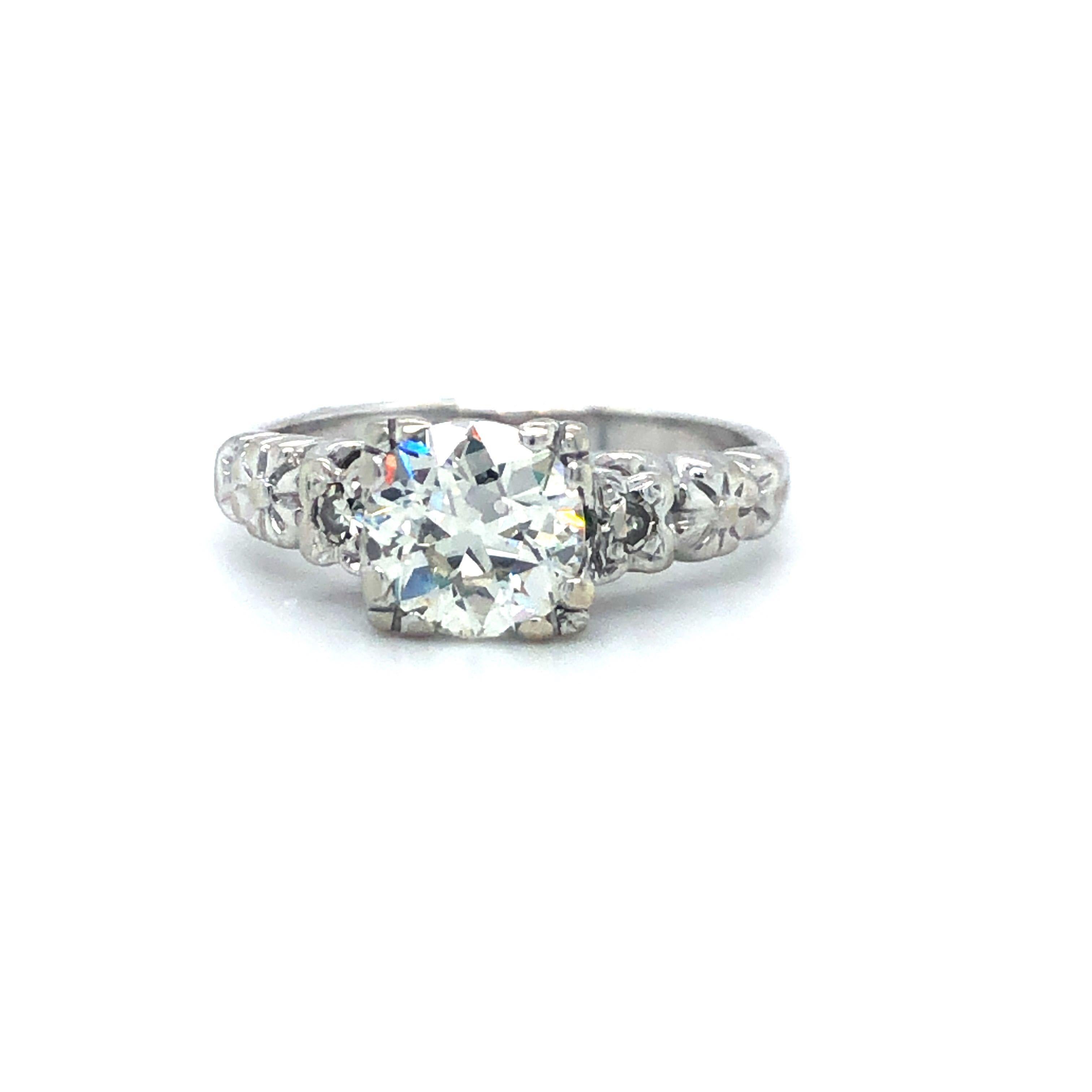14 Karat White Gold Vintage 1 Carat European Cut Diamond Engagement Ring In Good Condition In Guilford, CT