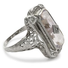 14 Karat White Gold Vintage Art Deco Amethyst and Diamond Ring