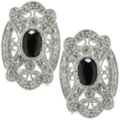14 Karat White Gold Vintage Art Deco Diamond and Sapphire Earrings