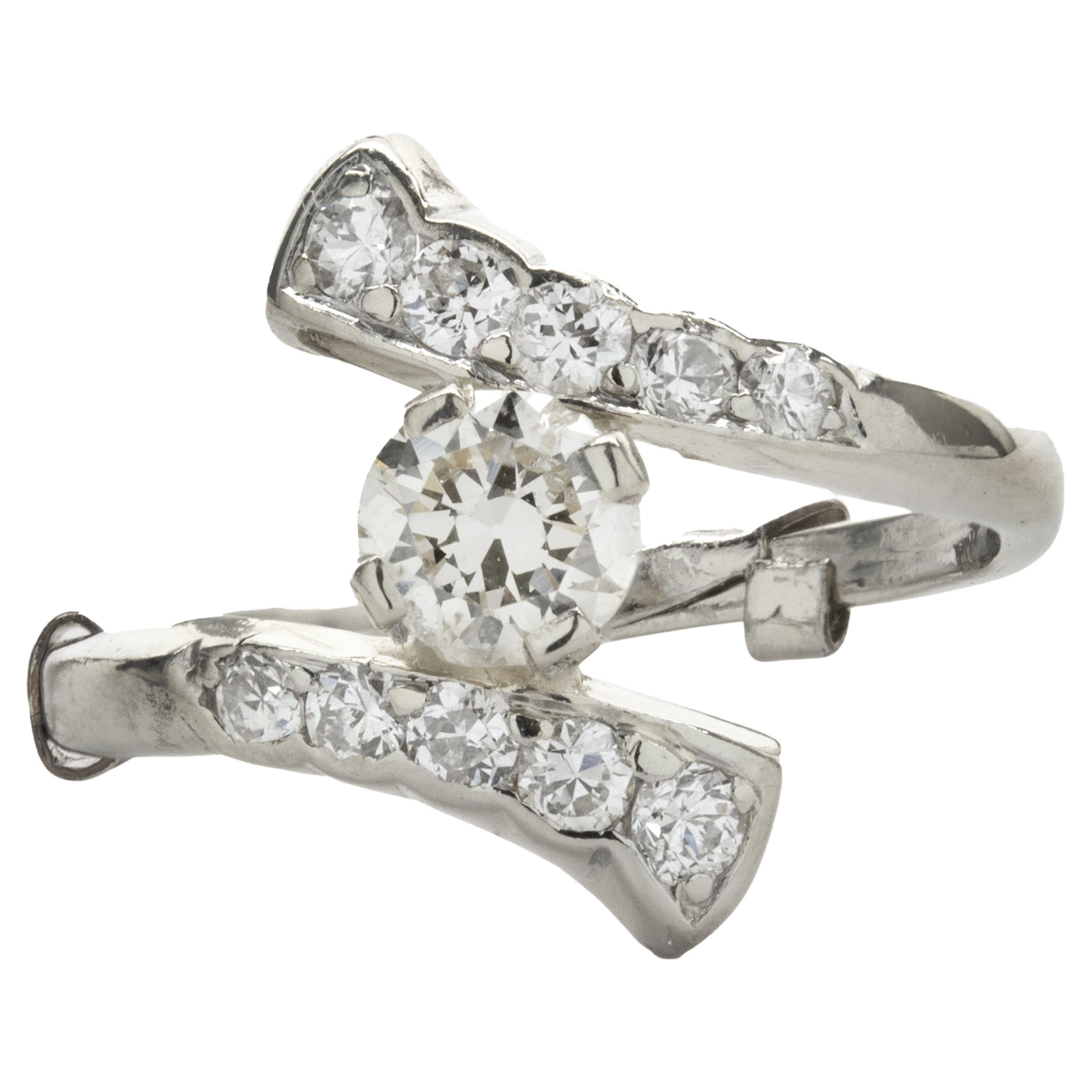 14 Karat White Gold Vintage Art Deco Diamond Bypass Ring