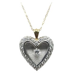 14 Karat White Gold Retro Art Deco Style Diamond Heart Pendant