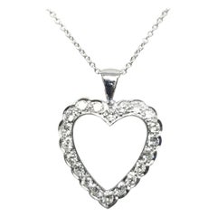 14 Karat White Gold Vintage Art Deco Style Diamond Heart Pendant with 1.00 Carat