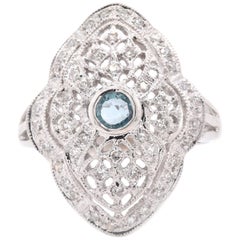14 Karat White Gold Vintage Art Deco Style Natural Alexandrite and Diamond Ring