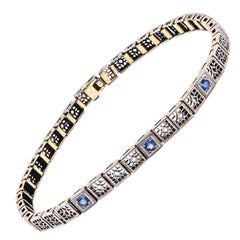 14 Karat White Gold Vintage Art Deco Sapphire Filigree Bracelet