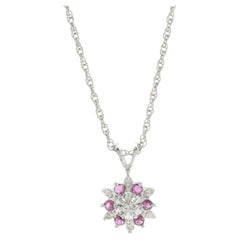 14 Karat White Gold Vintage Diamond and Ruby Snowflake Necklace