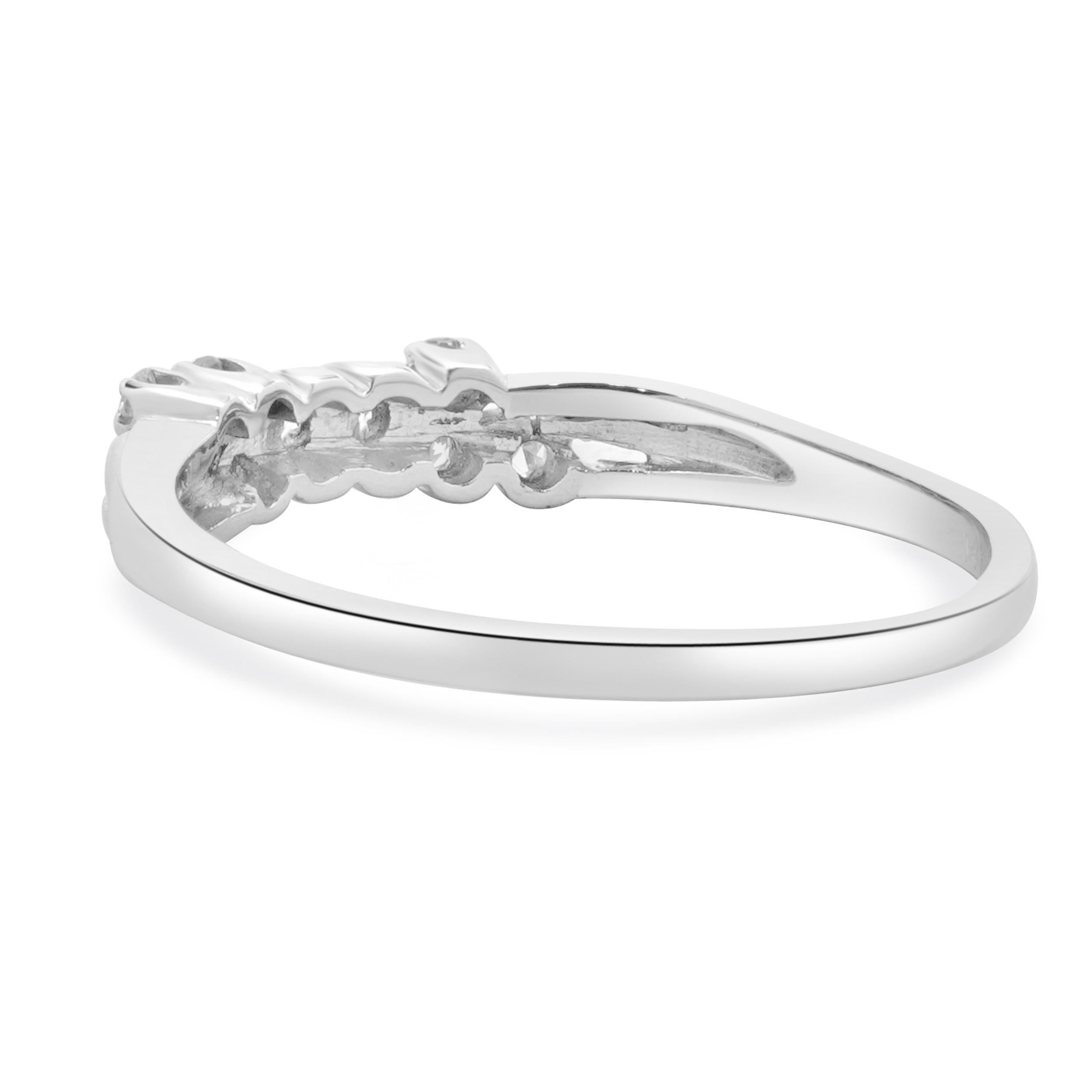 Round Cut 14 Karat White Gold Vintage Diamond Bypass Band For Sale