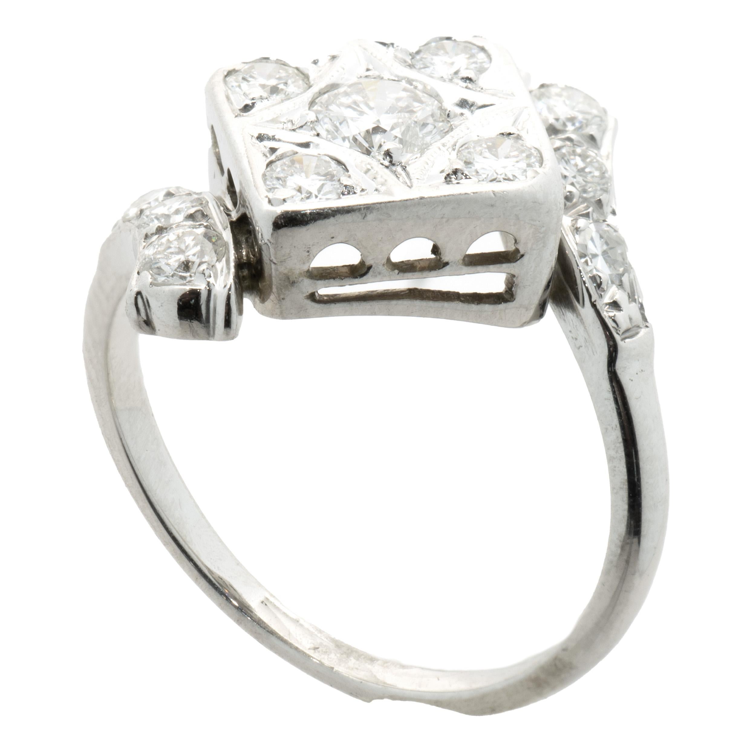 Round Cut 14 Karat White Gold Vintage Diamond Bypass Cluster Ring For Sale