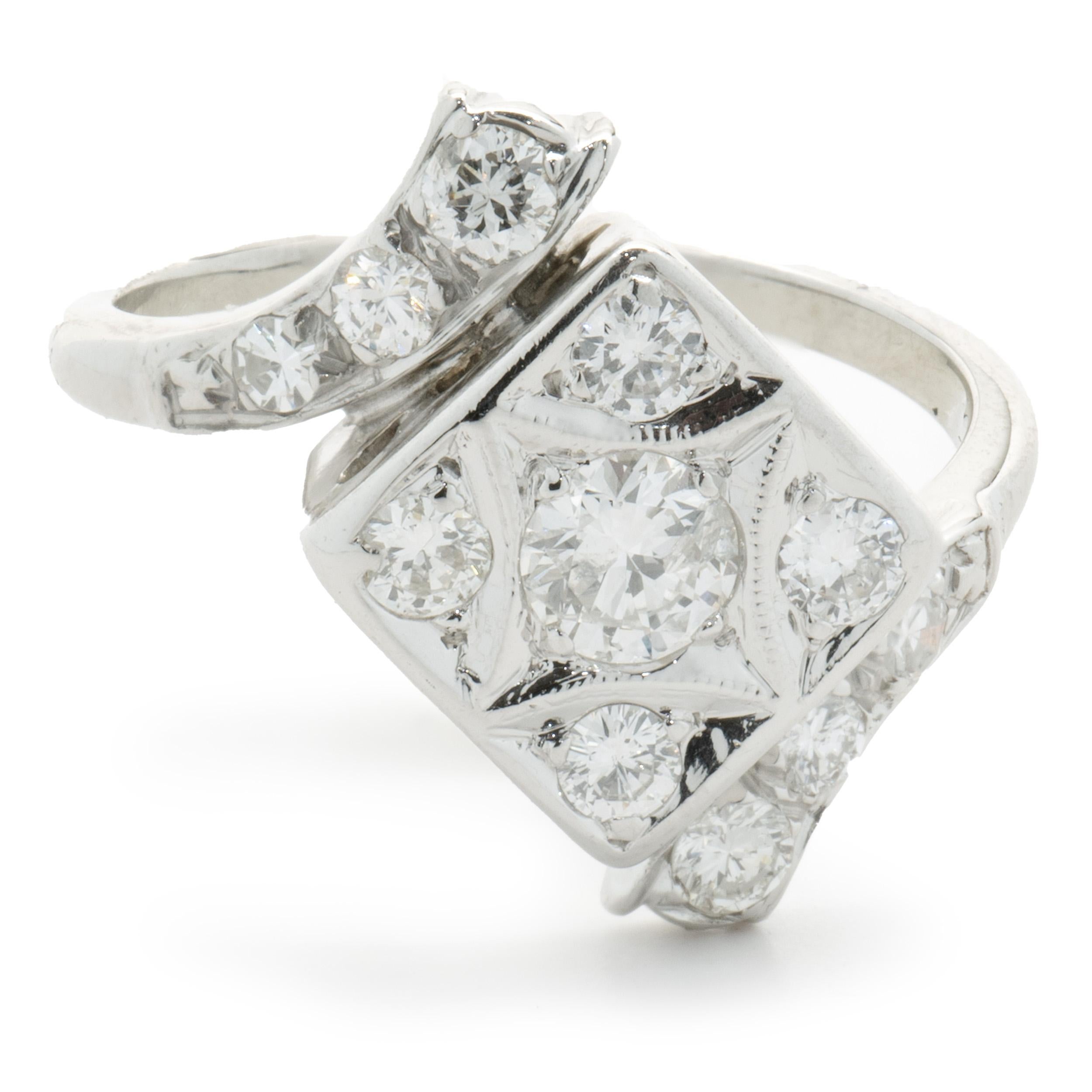 14 Karat White Gold Vintage Diamond Bypass Cluster Ring In Good Condition For Sale In Scottsdale, AZ