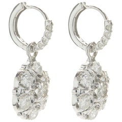 14 Karat White Gold Vintage Diamond Cluster Drop Earrings