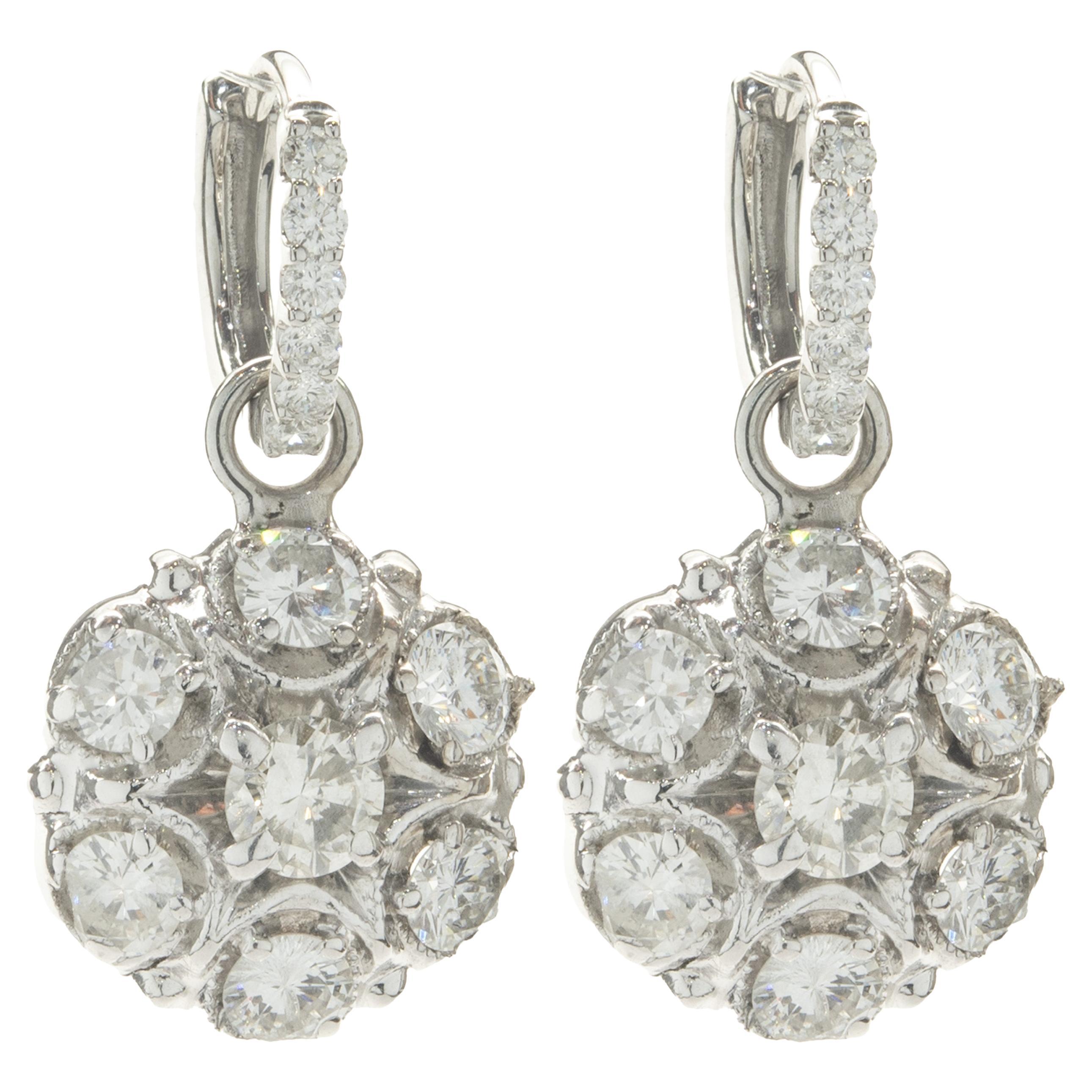14 Karat White Gold Vintage Diamond Cluster Drop Earrings