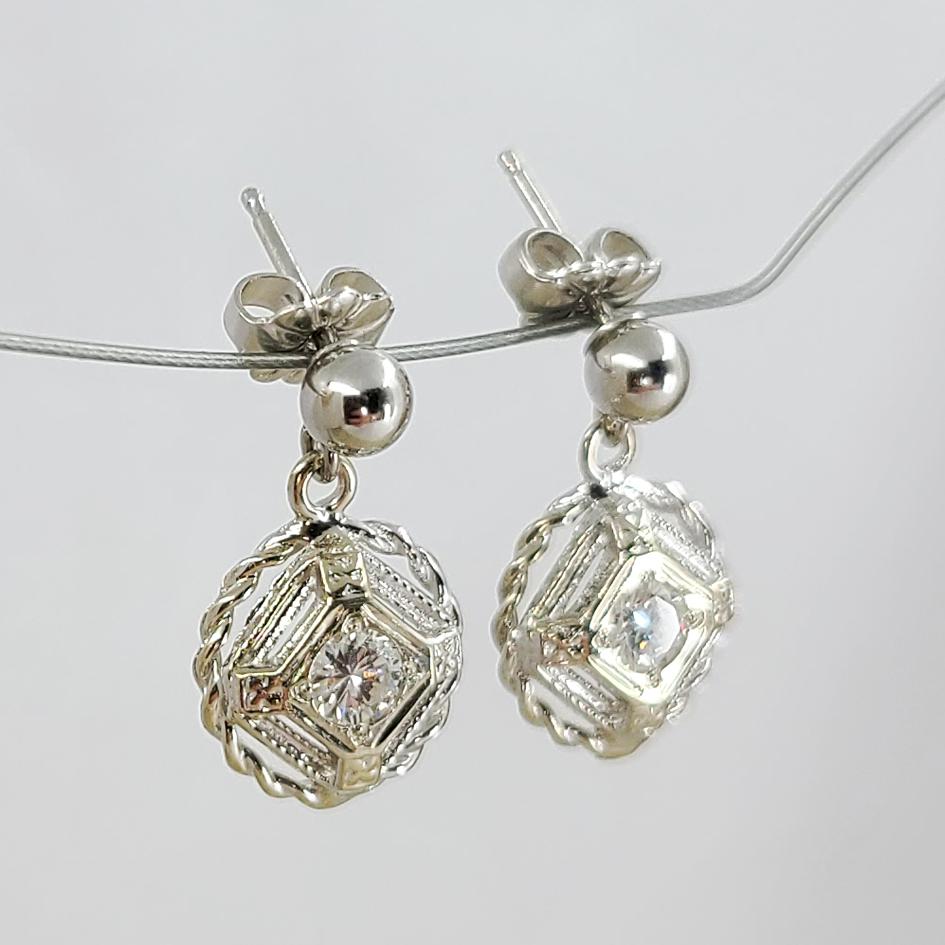 Round Cut White Gold Vintage Diamond Dangle Earrings