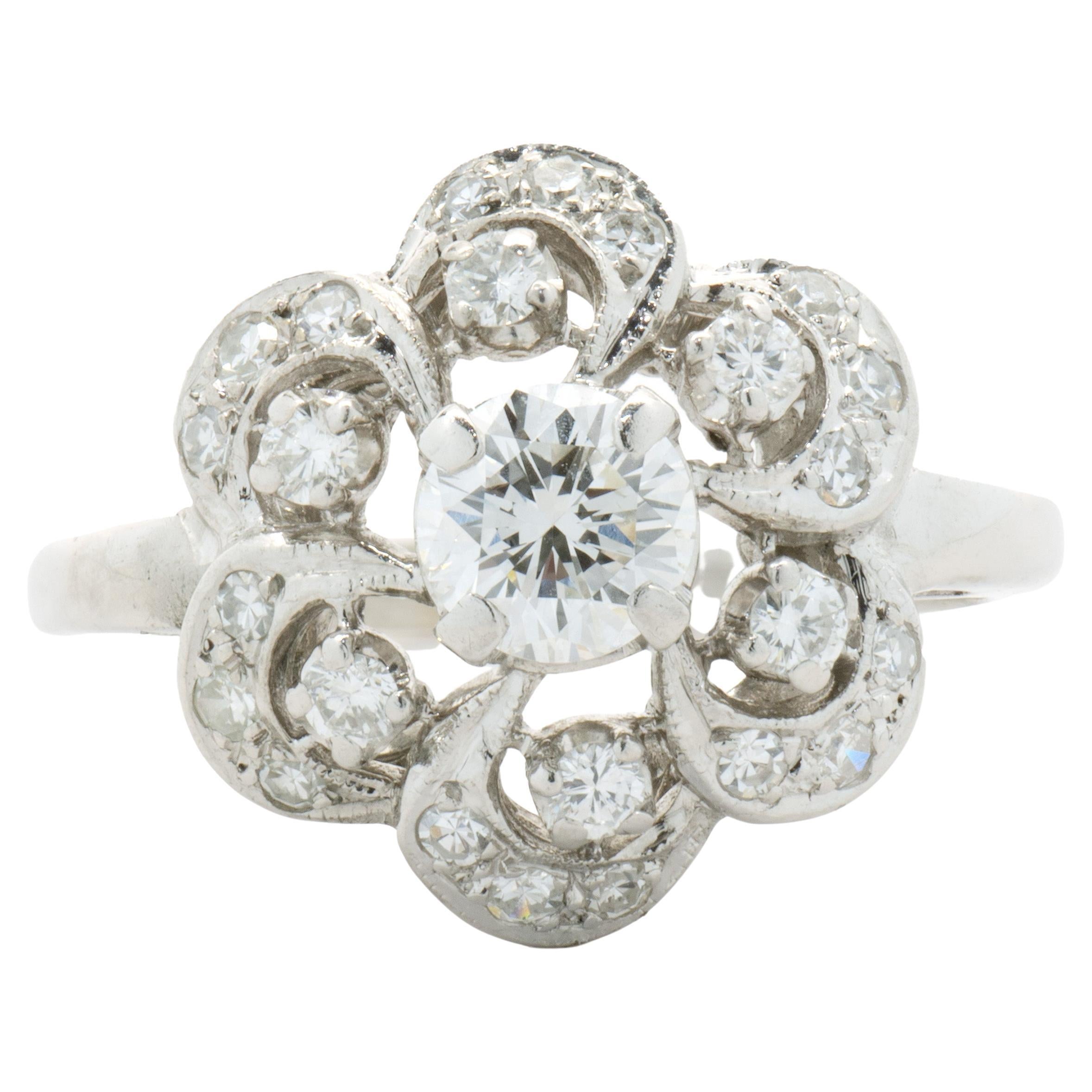 14 Karat White Gold Vintage Diamond Flower Ring