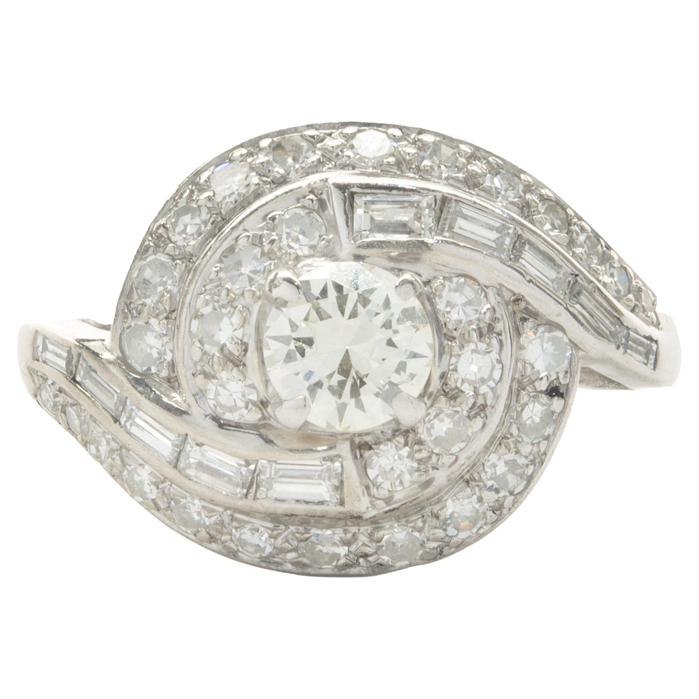 14 Karat Weißgold Vintage Wirbel-Ring mit Diamanten