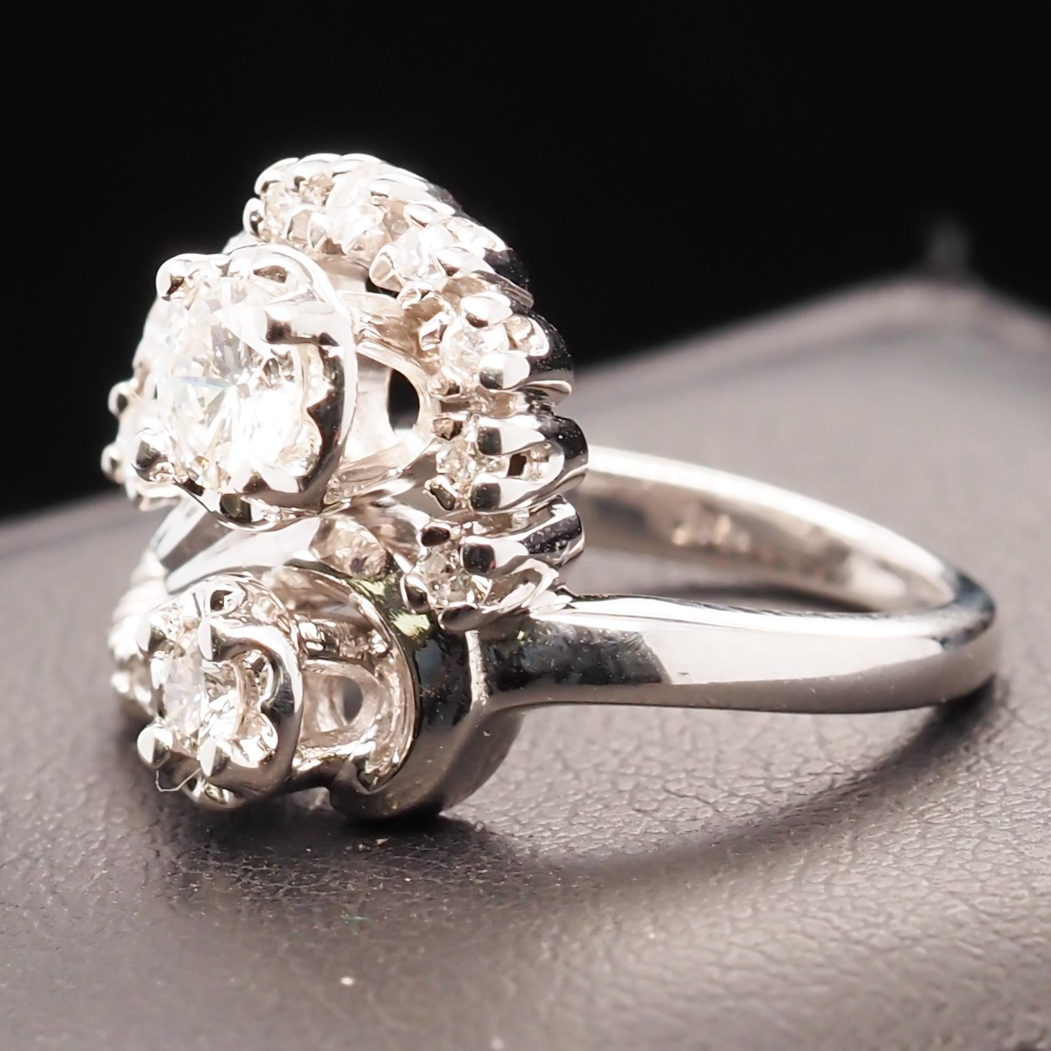 Contemporary 14 Karat White Gold Vintage Diamond Swirls Ring For Sale