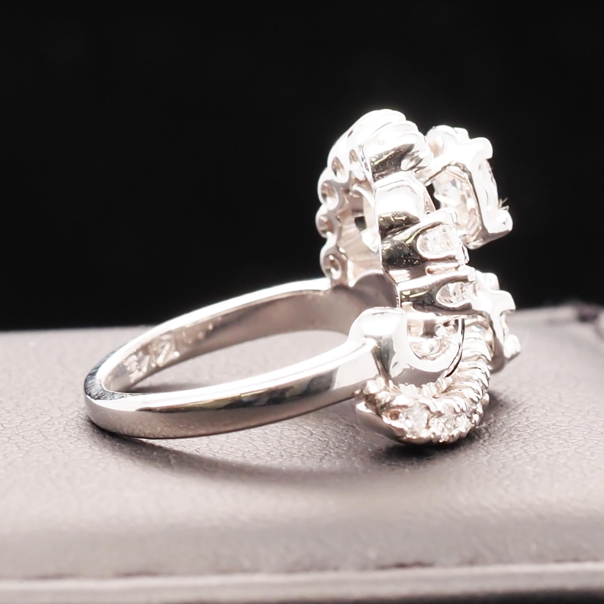14 Karat White Gold Vintage Diamond Swirls Ring For Sale 2