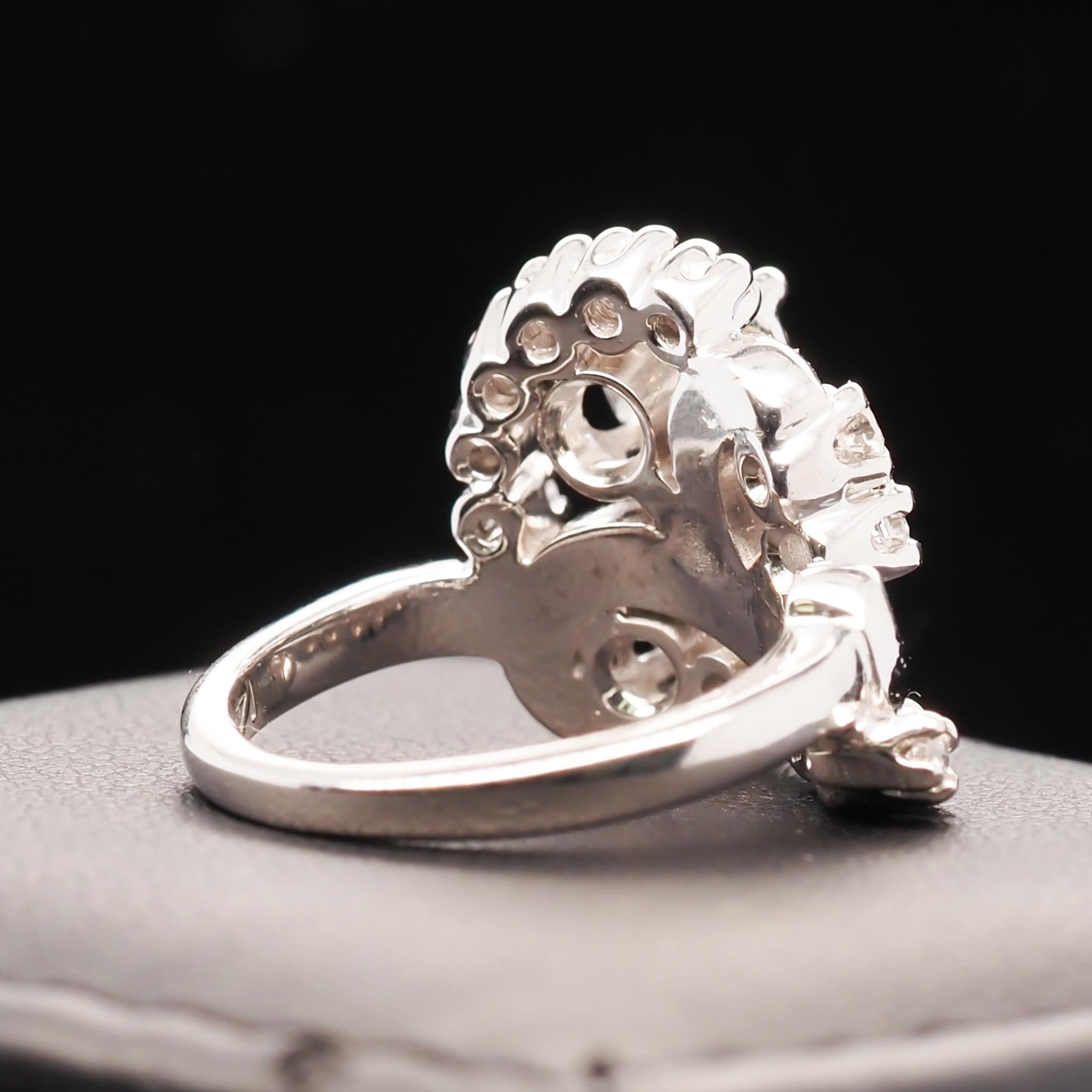 14 Karat White Gold Vintage Diamond Swirls Ring For Sale 3