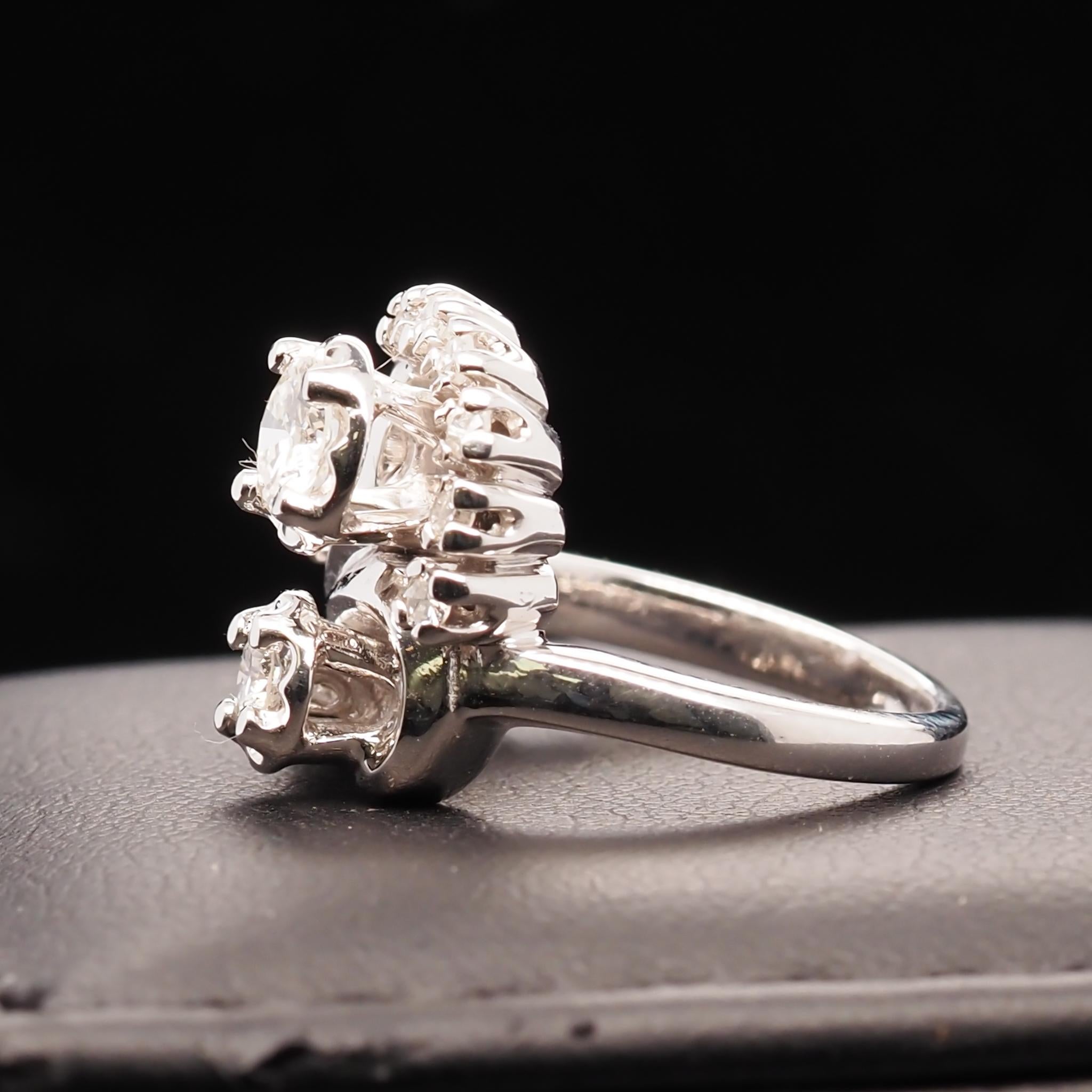 14 Karat White Gold Vintage Diamond Swirls Ring For Sale 4