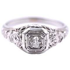 14 Karat White Gold Antique Filigree Diamond Ring