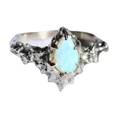 14 Karat White Gold Vintage Inspired Pear Opal Ring