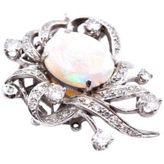14 Karat White Gold Vintage Opal and Diamond Pearl Clasp
