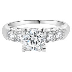14 Karat Weißgold Vintage Verlobungsring mit rundem Diamanten im Brillantschliff