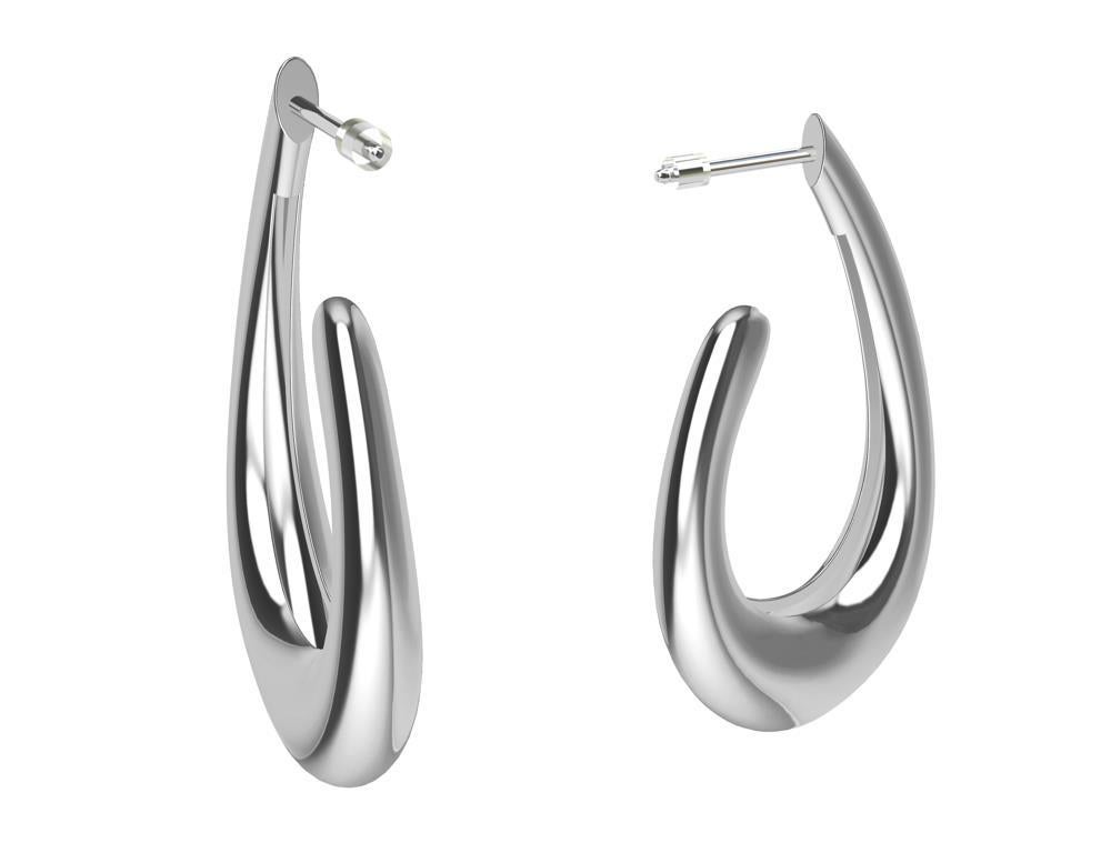 14 Karat White Gold Water Teardrops Hollow Hoop Earrings In New Condition For Sale In New York, NY