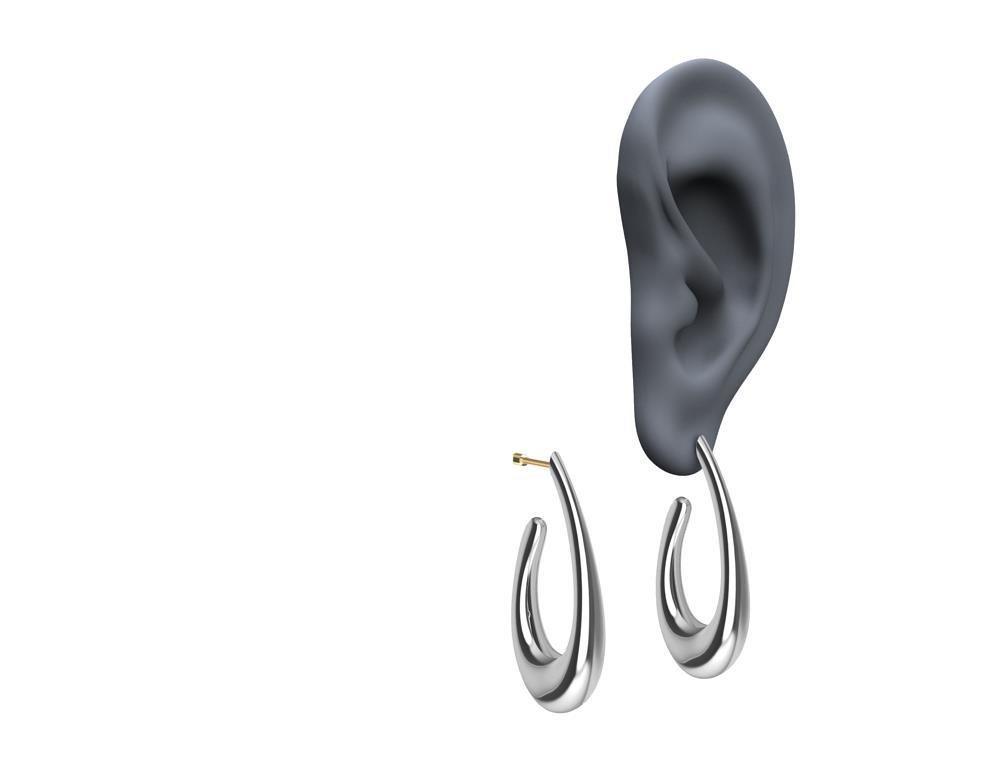 14 Karat White Gold Water Teardrops Hollow Hoop Earrings For Sale 4
