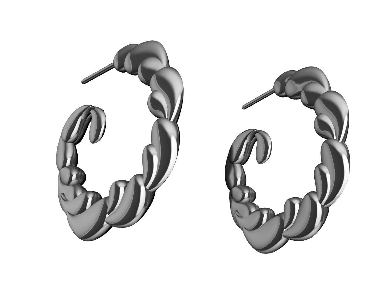 Contemporain Boucles d'oreilles en or blanc 14 carats avec anneau en forme de vague en vente