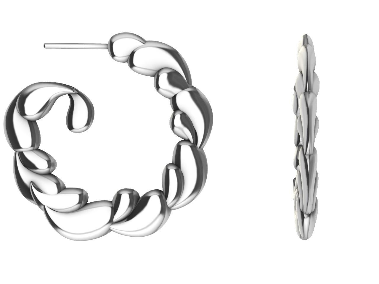 Boucles d'oreilles en or blanc 14 carats avec anneau en forme de vague Neuf - En vente à New York, NY