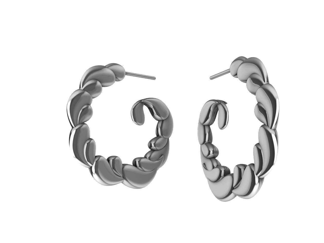 Boucles d'oreilles en or blanc 14 carats avec anneau en forme de vague en vente 3