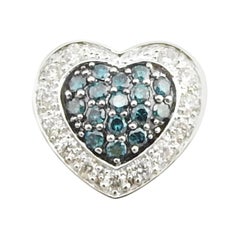 14 Karat White Gold White and Blue Diamond Heart Pendant
