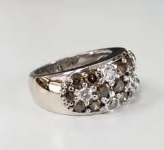 14 Karat White Gold White and Brown Diamond "Domed" Ring