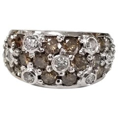 Vintage 14 Karat White Gold White and Brown Diamond "Domed" Ring