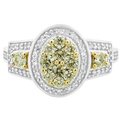 Bague de fiançailles en or blanc 14 carats diamants blancs et jaunes en grappe