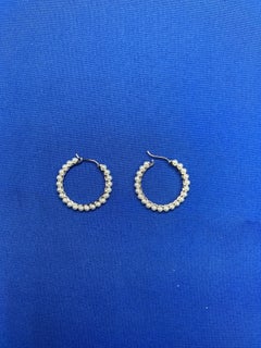 14 Karat White Gold White Baby Akoya Pearl Unique Statement Medium Hoop Earrings
