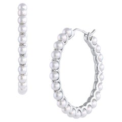 Créoles en or blanc 14 carats avec perles Akoya blanches - Exemplaire unique - Boucles d'oreilles moyennes