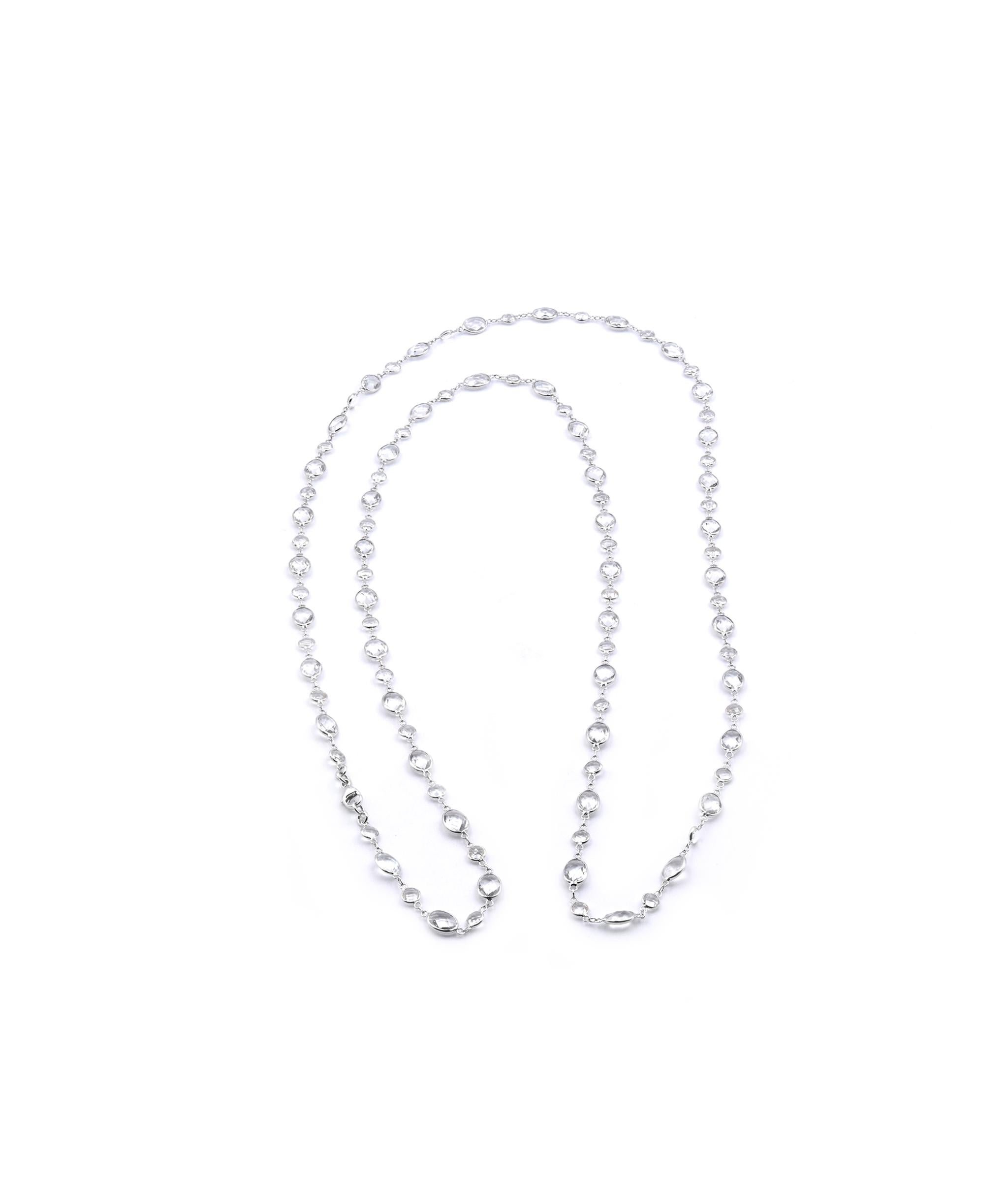 14 Karat White Gold White Topaz by The Yard Necklace In Excellent Condition In Scottsdale, AZ
