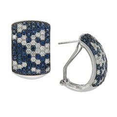 14 Karat White Gold Wide 3.90 Cttw. Sapphire 1.83 Cttw Diamond Semihoop Earrings