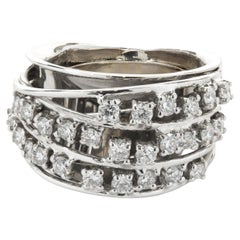 Bracelet cigare en or blanc 14 carats avec large anneau en forme de pont en diamants