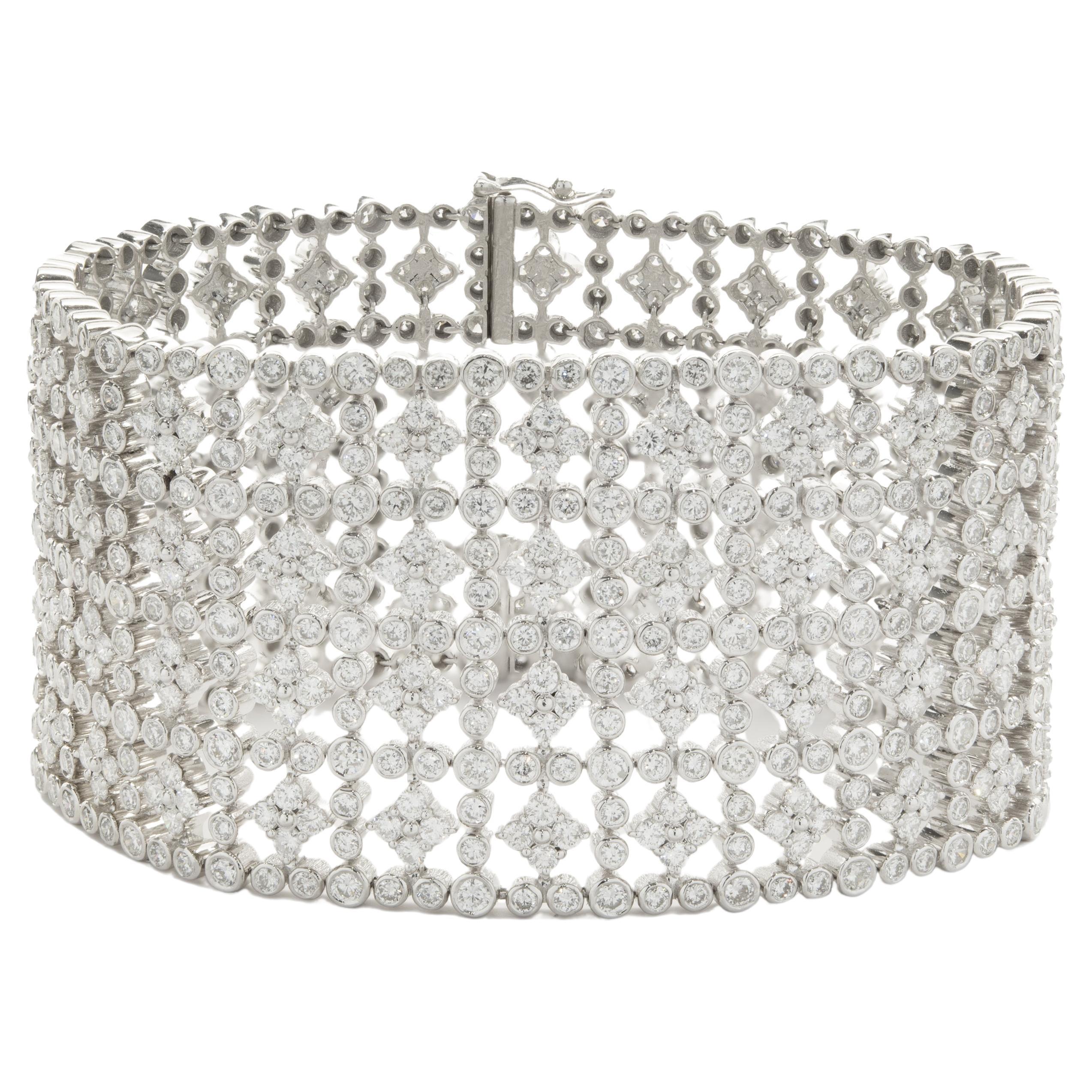 14 Karat White Gold Wide Diamond Lattice Bracelet