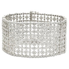 Bracelet en or blanc 14 carats avec large treillis de diamants