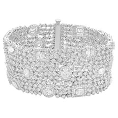 14 Karat White Gold Wide Multi Shape Diamond Bracelet