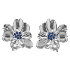 14 Karat White Gold Wild Flower Earrings with Sapphires