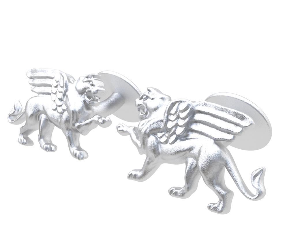 Platinum Winged Griffin Cufflinks In New Condition For Sale In New York, NY