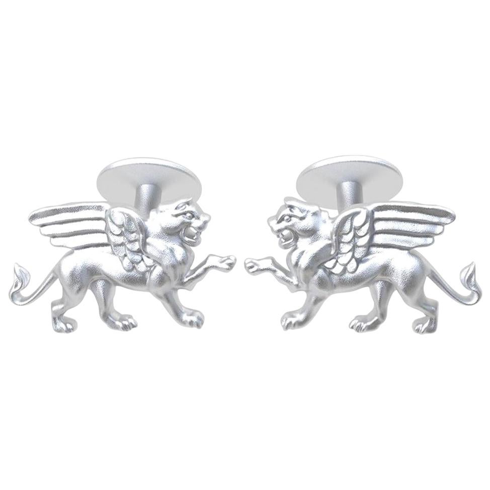 Boutons de manchette griffon ailé en or blanc 14 carats